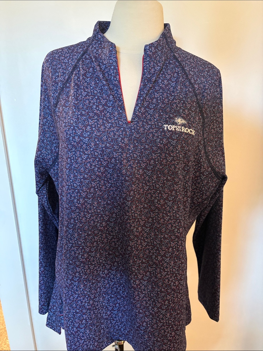Peter Millar Navy and Pink Paisley-Print Long Sleeve Pullover